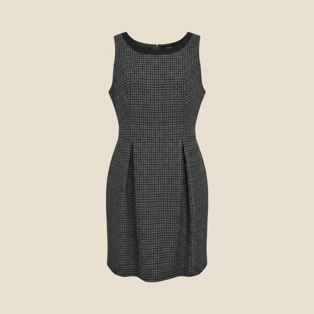 J.Crew Gray Houndstooth 100% Wool Sleeveless Sheath Dress 8 Old Money Academia
